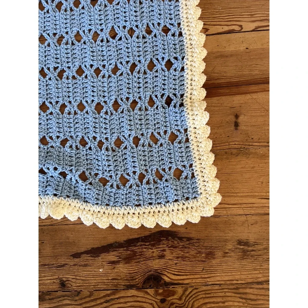 Handmade Crochet Afghan Baby Blanket Green Yellow Throw Granny Square